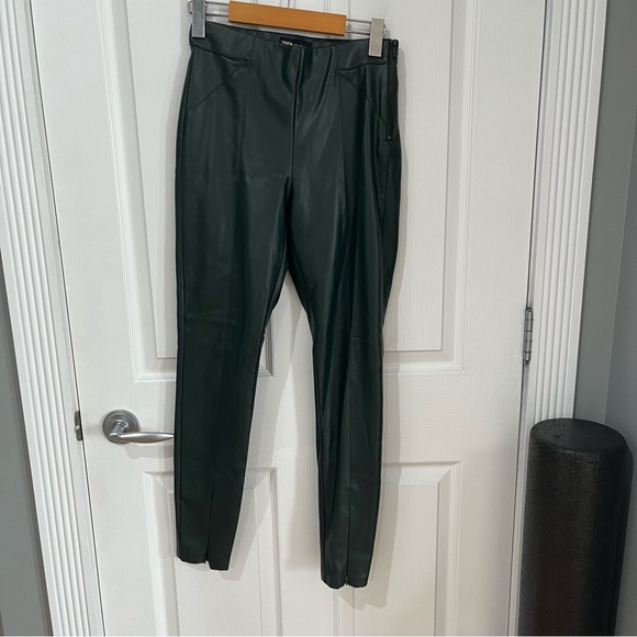 Zara green faux leather pants size small - Picture 2 of 10